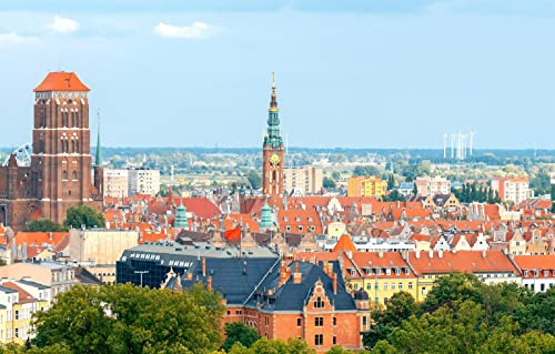 LHJOYSP wooden jigsaw puzzles for kids 1000 piece City Sky Roof Poland Windmill Tower St. Mary's Church in Gdansk 75x50cm