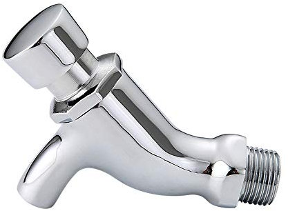 Wall-Mounted One Hole Auto Closing Water Saver Cold Tap Copper Public Lavatory Press Delay Faucet Ktchen Bathroom Garden Patio Sink Faucets, Polished Chrome