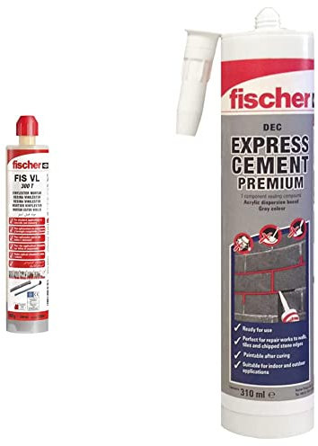 fischer 567058 FIS VL 300 T Injection Resin, Clear, 300ml & Fischer 523856 Express Mortar Cement Grey