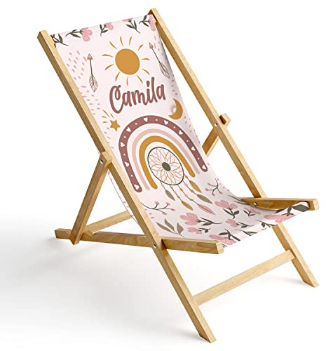 Ferocity Niños Tumbona Plegable de Madera Silla de Playa Personalizable Diseño Boho [119]
