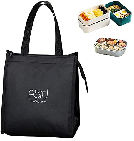 Faltbare Kühltasche, Isolierte Lunch Tasche, Picknick Kühltasche, Faltbare Picknick Handtasche, Drei Lagen dicker Stoff, Zum Tragen des Mittagessens bei der Arbeit, Schule, Picknick, Schwarz