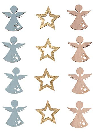 Rayher Embellissements « Ange-étoile », en Bois, 3 Couleurs, 12 pces., 3,7cm ø, 3,6X4cm, Autocollant, décoration, Table, Cartes, Scrapbooking, Hiver, Noël -46662999
