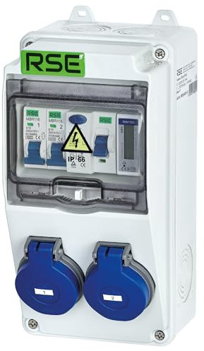 RSE BAUSTROMVERTEILER WANDVERTEILER KOMPLETT VERDRAHTET 230V SCHUKO MIT ZÄHLER ZUR AUSWAHL IP65, 3. 2X 230V MIT LS + FI + ZÄHLER