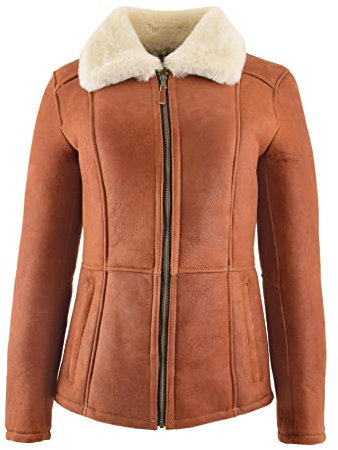 Divergent Retail DR255 Damen Jacke aus echtem Schaffell, Whiskey, Whiskey, 46