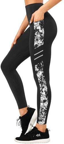 Yvette Leggings de Sport Femmes Imprimé Taille Haute | Opaque,Pantalon de Yoga Non Transparent Doux avec Poches Jogging Fitness