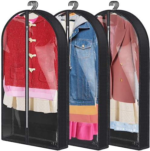 EOGRFW 3 x Premium Kleidersack, Hochwertige Kleiderhülle Anzugtasche | Atmungsaktive Anzugtasche mit Reißverschluss, Kleidersäcke für Reisen and Aufbewahrung, Schwarz, 100 x 60cm