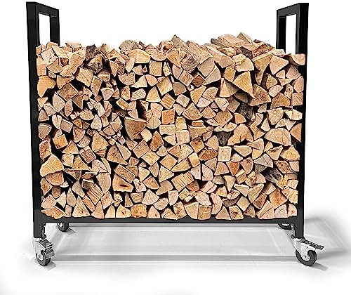 QUICK STAR Étagère à bois de cheminée 90 x 25 x 90 cm avec roulettes galvanisées pour intérieur et extérieur, mobile, en métal, aide à l'empilage