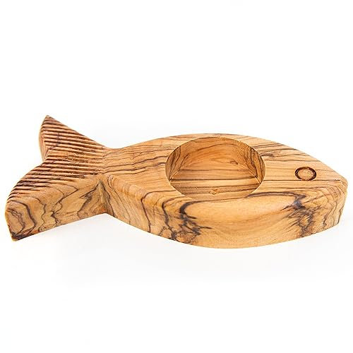 Logbuch-Verlag Fish Communion Tea Light Holder Olive Wood Christian Fish Symbol Gift Confirmation 13 cm