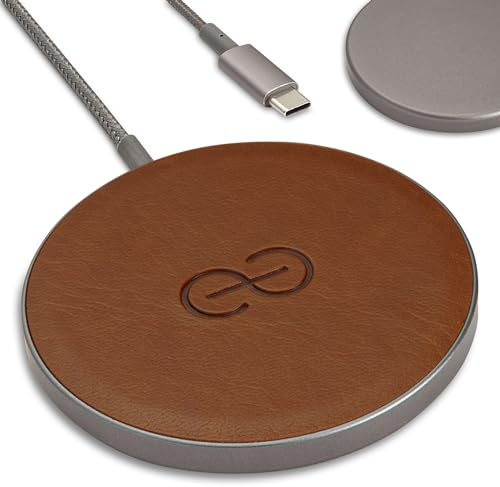 Dreem Empower Magnetic Wireless Charger Pad – Compatible with MagSafe for iPhone 17/16/15/14/13/12 & Qi-Certified Devices – Premium Vegan Leather [Chocolate]