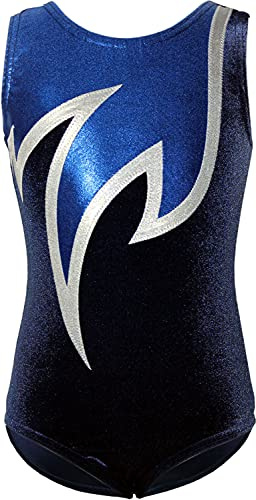 GymStern Gymnastikanzug Turnanzug Modell Java Spezial Samt & Glitzerlycra Kurzarm Turnbody, Größe:110-116, Farbe:Blau/Weiß/Royalblau