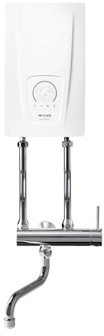 CLAGE CEX/CSO Durchlauferhitzer 11–13,5 kW Set mit Einhebelarmatur | Elektronisch geregelt, LED-Sensorbedienfeld, 16cm Schwenkauslauf, für Küchenspüle & Ausgussbecken, VDE-GS geprüft, 2400-26490