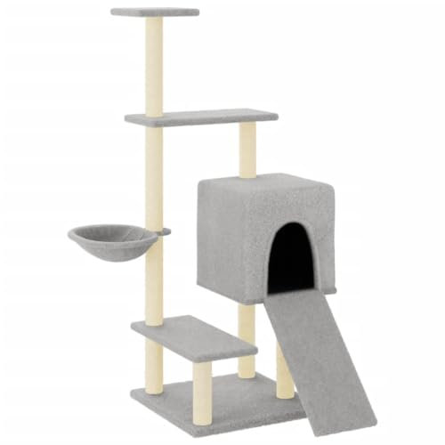 vidaXL Rascador para Gatos con Postes de Sisal, Torre de Escalada y Centro de Actividades, Gris Claro 130,5 cm