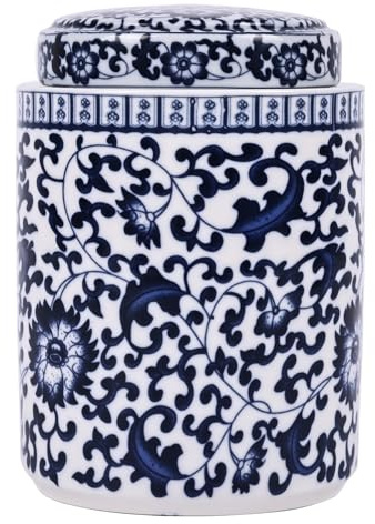 Kinesisk traditionell antik stil blå och vit porslin ingefärsburk keramisk täckt burk blomvas med lock, Kina Ming-stil, Kina chinoiserie design (grenar)