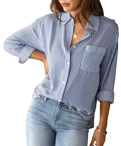 Chemisiers à Col V Lâche Tunique Eté Plage Casual Bureau Blouse Rayé Chic et élégant