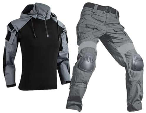 ZMIN Taktische Anzüge Paintball Arbeit Jagd Kleidung Militär Uniform CP Camouflage Kampf T-Shirts Cargo Knie Pads Hosen Armee Tops Gray XS