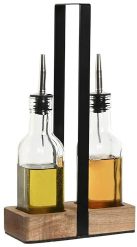 MGE - Set per Olio e Aceto - Oliera Vetro Stand in Metallo - Bottiglie di Aceto e Oliera - Set Olio e Aceto - Oliera Multifunzione - Oliera in Vetro - Dosatore Olio Cucina