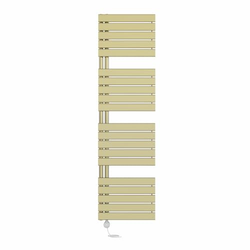 NRG Prefilled Designer Electric Heated Towel Rail Radiator Brushed Brass Thermostatic Bathroom Warmer with Touch Screen Display 1800x500mm - 1000 Watt
