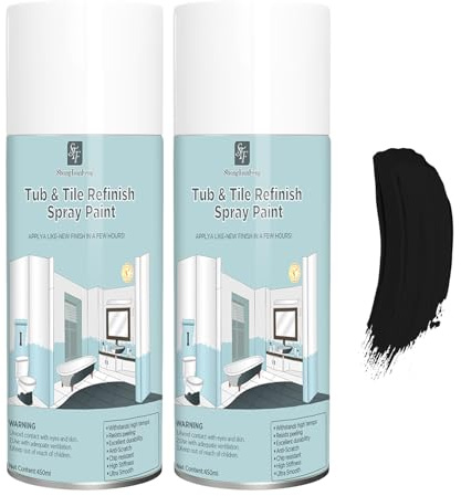 2 Pack Black Spray Tub and tile Paint,Bathroom Wallpaper,450ML*2, Bathtub and Tile Spray Ceramic Glass Window Privacy , ceramic flowerpot Paint, Aerosol Bathtub and Tile Refinishing Kit, for Porcelain Fiberglass Ceramics, DIY Countertop Paint Kit,for the ceramic, porcelain or fiberglass