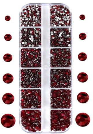Jollin Strass per Unghie - 3600 pz di Flatback Strass con 6 dimensioni per Nail Art, Diamanti di Vetro per Salon Professionale e Manicure Fai da Te, 1.6 mm - 3.2 mm, Dark Siam