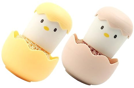 Beavorty Kitchen Cleaning Ball Washing Ball Scrubber 2pcs with Handle, Detachable Cartoon Eggshell Design, Nanotech Bristles for Dishware and Cookware Cleaning in Home Kitchen