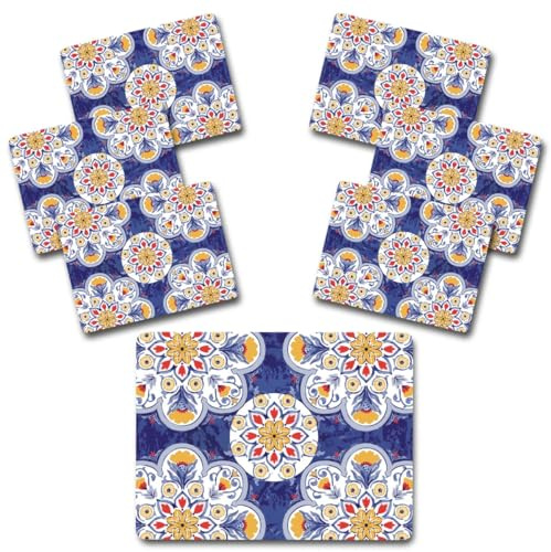ARCA, Set di 6 Tovagliette Rettangolari in MDF, per 6 Persone, con Base in Sughero, Ideali per la Tavola, Resistenti e Durature, Decorazione Capri, 30x40 cm