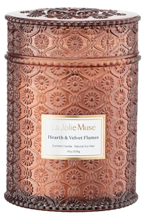 LA JOLIE MUSE Hearth & Velvet Flames Candle – Saffron, Clove & Vanilla | 19 oz Large Wooden Wick Soy Candle | 90 Hours Clean Burn | Gift-Ready for Any Occasion | Elegant Home Décor