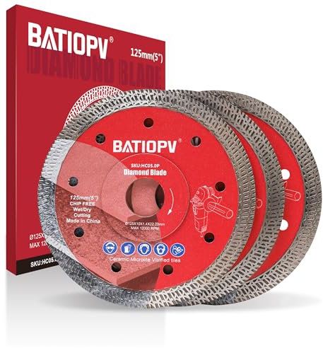 BATIOPV Diamanttrennscheibe 125 mm diamantscheibe Fliesenscheibe Extra Dünne. Schneiden Fliese Feinsteinzeug Granit Marmor(125mm x 3 Stück)
