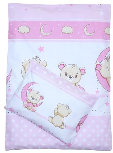 Kinderwagenset Baby Bettwäsche für Kinderwagen Bezüge Decke Kissen (Rosa, 4 tlg)