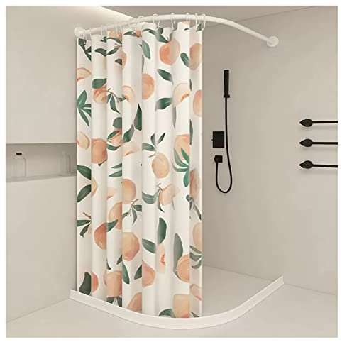 Cortina de Ducha Engrosada, con Barra de Cortina de Ducha Curvada Blanca, ventosas, Barra de riel para Cortina de baño de Esquina en Forma de L, Barra Extensible de Metal (tamaño: A-75 a 95 cm x 75