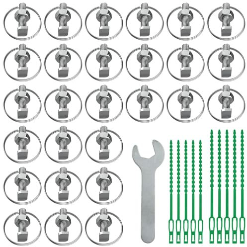30 Pack-Greenhouse Bolts and Nuts with Rings, Aluminum Cropped T Head Bolts & Nuts (No Assembly Required) with Reusable Plant Ties, Greenhouse Accessories for Climbing Plants