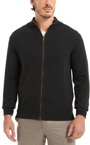 Kallspin Herren 100% Baumwolle Stehkragen Langarm Strickjacke mit Reißverschluss Casual Feinstrick Pullover