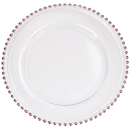 Cabilock Rose Gold Bead Plate Glass Steak Plate Chic Fruit Western Salad Tray for Dining and Entertaining