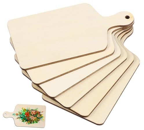 NUOBESTY 6Pcs Mini Wooden Crafting Boards Unfinished Trays for DIY Projects Blank Chopping Boards for Playdough Graffiti Art and Serving Desserts