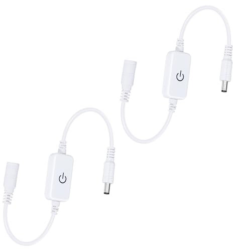 Tunejoy LED Streifen Touch Dimmer Einfarbiger LED Touch Inline Dimmer Schalter mit 5,5 mm Stecker DC 12V-24V 2A für Einfarbige LED Lichtleisten 2 Stück