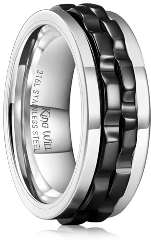 King Will Herren-Spinnerring mit schwarzem Zahnraddesign, Edelstahl, 2 Zahnräder, Fidgetring zur Stressbewältigung, coole Ehegröße