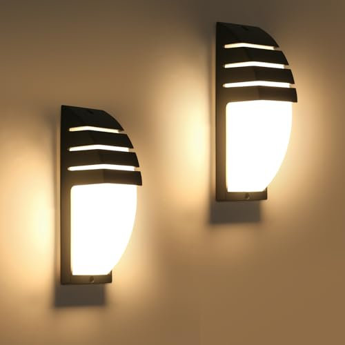 Goeco 2 Pack Applique Murale Extérieure LED, 12W 1300LM IP65 Étanche Lampe Murale 3000K Lumière Chaude, Luminaire Mural Noir pour Cour, Jardin, Chambre, Salon, 22.5CM x 8CM