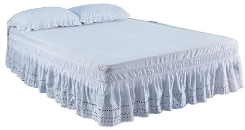 MAYANGYANG Cache Sommier Jupe de lit Blanche à Volants brodée Bien Faite Wrinkle & Tissu résistant à la décoloration Cache Sommiers(160x200x38cm)