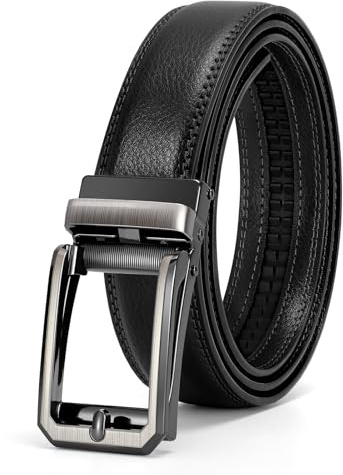 SUOSDEY Herren Ratschengürtel, Automatischer Ledergürtel für Business Anzug Jeans Hosen Verstellbar Ohne Löcher 30mm Breite schwarz