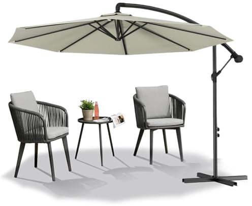 Froadp Ampelschirme mit Kurbel Alu Sonnenschirme Höhenverstellbar Balkonschirm UV40+ Sonnenschutz Windfest Gartenschrime Wasserdichte Marktschirm für Patio Terrase (Ø300cm, Beige)