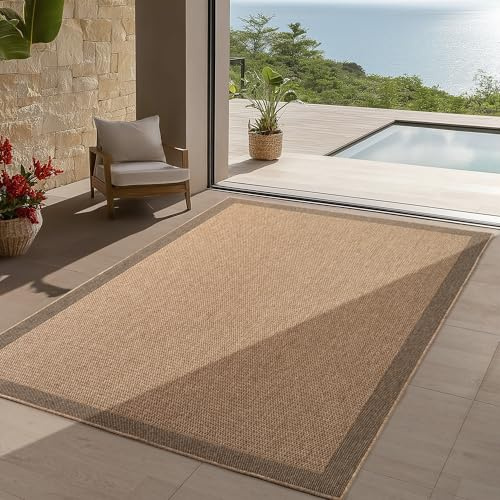 Teppium Tappeto per Interni ed Esterni, robusto, resistente alle intemperie e facile da pulire, con effetto juta naturale, ideale per soggiorno, cucina, terrazza, 120x170 cm