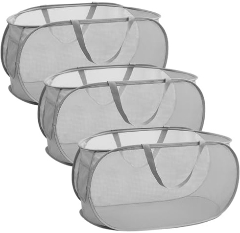 Cesto per il Bucato, Confezione da 3 Cesti Portabiancheria Pieghevoli, 36 x 36 x 58 cm, Cesto Portabiancheria Pieghevole, Traspirante e Salvaspazio, per Bagno, Camera da Letto, Viaggio, Grigio