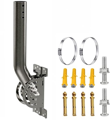 Heavy Duty Pivot Antenna Pole Mount Bracket, J-Pipe Solid Mast (Φ1.38'' - 12''(H) Rod) for Wall, Eave or Roof Mounting, Compatible with Outdoor Access Point, WiFi Extender, Weather Station, Starlink