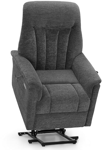 M MCombo Fernsehsessel mit Aufstehhilfe Elektrisch, Sessel mit Aufstehhilfe, Relaxsessel mit Liegefunktion bis 145°35D Vollschaum-Sitzkissen 7117 (Chenille, Grau)