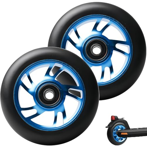 Behogan 2 Stück Scooter Rollen, Scooter Rollen Roller Reifen, 100 * 24mm Scooter Ersatzräder, Ersatzräder für Stunt Scooter 100mm, Scooter Räder Kompatibel für Meisten Stuntscooter, Kickscooter(Blau)