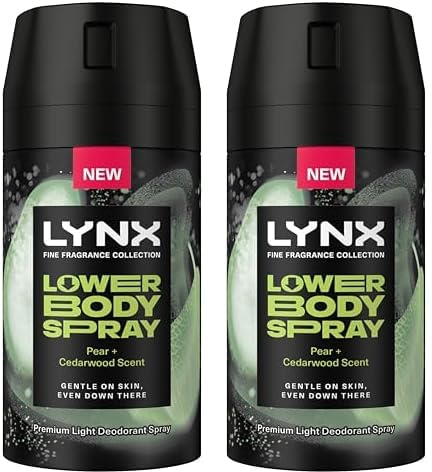 Lynx Fine Fragrance Collection Pear + Cedarwood Lower Body Spray premium light deodorant spray for 72 hours of freshness 100 ml (Pack of 2)