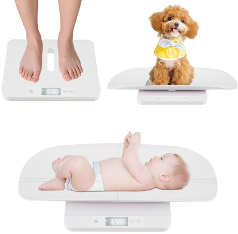 COSTWAY Baby Scale, Universal Digital Weighing Scale with Detachable Tray, Tare and Auto Lock Function, Height Measurement, for Infant, Toddler, Adult, Pets, Up to 150 kg (61 x 33cm)