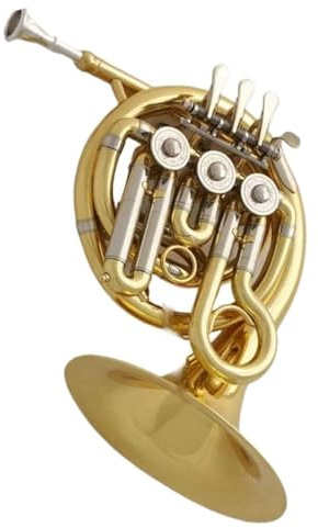 Goldenes Piccolo-Mini-Waldhorn Mit Graviertem Schallstück Und Etui Waldhorn Set