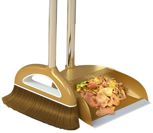 Broom and Dustpan Set with Long Handle for Home Offices Dorm Kitchen Floor Cleaning, Non-Stick Hair Sweep Magic Broom Set with Comb Filter, Indoor Outdoor Sweeping, Soft Brush Head, Hanging Design