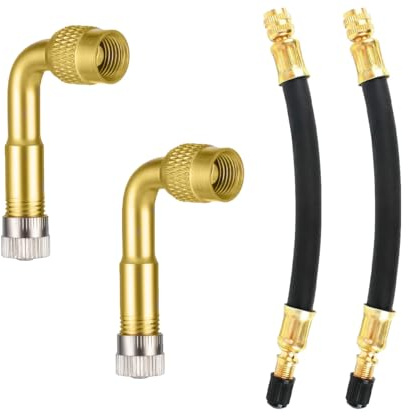 Chenivesss Ventilverlängerung Autoventil, 2 Stück 90 Grad Ventilverlängerung 2 Stück 180mm Flexible Gummi Ventilverlängerung Kupfer Ventiladapter, für Autos Motorräder Fahrräder Wohnmobile Scooter