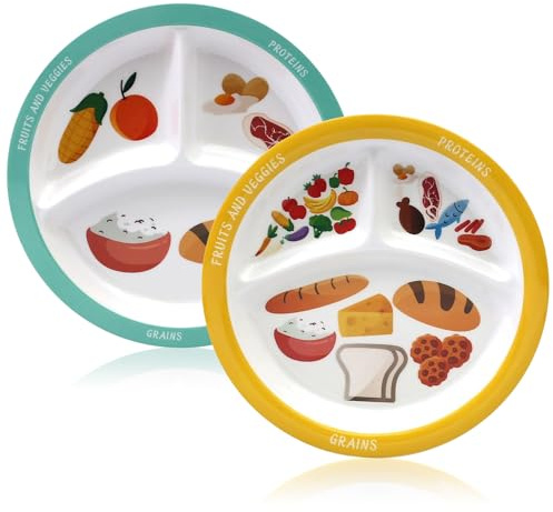 PORFOYO 2 Stück Portionskontrollteller Für Ausgewogene Ernährung, Geteilte Teller, Porzellanteller Mit 3 Fächern Mit Gesunder Ernährung, Abnehmen Erwachsene Für Splittergerichte, Partys(Orange)